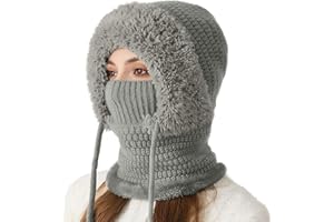 Youkly 3 in 1 Beanie Mütze für Damen, Winter Warme Strickmütze mit Schal & Gesichtsmaske, Frauen Strick Sturmhaube Winddicht Wintermütze für Outdoor Skifahren Wandern Winter Geschenk
