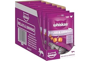 Whiskas Relax & Unwind Katzensnacks im Portionsbeutel für ausgewachsene Katzen mit Huhn 8x45g