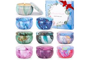 LDUMODUW Świece zapachowe zestaw upominkowy dla kobiet, 9 sztuk świec zapachowych z pokrywką, 100% wosku sojowego, trwałe, przenośne, podróżne, świece cynowe, prezenty na urodziny, Dzień Matki, Boże