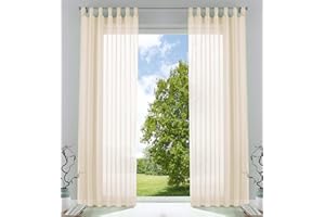 GARDINENBOX 2er-Pack Gardinen Transparent Vorhang Set Wohnzimmer Voile Schlaufenschal mit Bleibandabschluß HxB 225x140 cm Creme, 61000CN