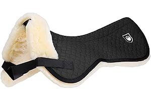 ‎WERNER CHRIST Werner Christ Lammfell Sattelpad Ultra Sattelkissen aus echtem Fell mit Wirbelsäulenfreiheit, (kein Schaffell entlang des Wirbelkanals), Lammfellpad in schwarz-Natur, Größe Warmblut