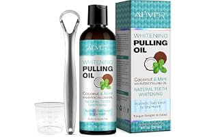 Munsköljning med mintolja och tungskrapa – naturlig kokosnötolja för munvatten, tandblekning, frisk andedräkt och hälsosammare tänder (237 ml 1 pack)