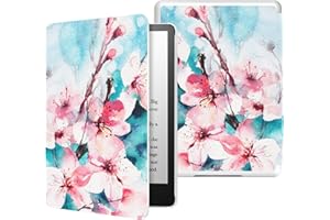 MoKo Funda para Kindle Paperwhite 11ª Generación (Modelo 2021) 6.8" y Kindle Paperwhite Signature Edición, PC Estuche Carcasa Estilo Niños con Auto Sueño/Estela, Flor de melocotón