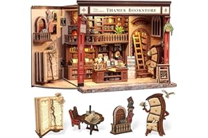 CUTEBEE Book Nook Kit – Casa delle bambole per adulti, incantevole libreria britannica, casa in miniatura con illuminazione a LED, decorazione per libreria, regalo unico per gli amanti dei libri