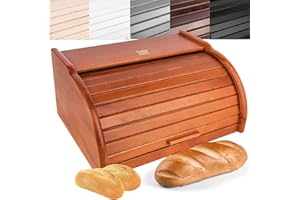 Creative Home Grande Panera Madera Contenedor para Pan | 38 x 28,5 x 17,5 cm (+/- 1cm) | Haya Natural | Laca Color Aliso | Recipiente con Tapa Enrollable para Guardar Bollos Alimentos Secos