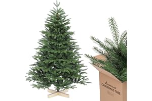 ‎SALCAR SALCAR Weihnachtsbaum künstlich 150 cm mit Holzständer, PE naturgetreue Spritzguss Elemente & PVC Nordmanntanne, 1,5 m Tannenbaum künstlich (Ø 112 cm)