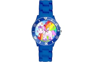 Taffstyle Kinder-Armbanduhr Analog Quarz mit Silikon-Armband Zahlen Einhorn Kinderuhr Lernuhr Sport-Uhr