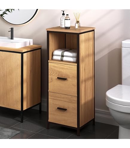 Meuble Salle De Bain Bohème HOMCOM - Armoire Avec Tiroirs Et Porte Rotin, 55x30x82cm