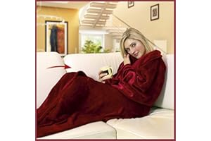 Walser Przytulny koc z rękawami, bardzo dobry, puszysty koc na kanapę, ciepły koc z rękawami, koc do mieszkania, przenośny, czerwony koc (150 x 180 cm)