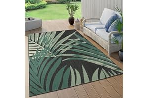 Paco Home Tappeto Cucina Da Esterno Salotto Moderno Balcone Terrazo Con Palme Giungla Motivo Floreale Motivo Boho Verde, Dimensione:120x170 cm, Colore:Nero 2
