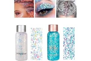 Zilams 2 Piezas Lentejuelas de Sirena Con Purpurina Líquida Maquillaje Purpurina Cara Chunky Glitter Body Gel Glitter Maquillaje Festival Accesorios Brillantes para Cara Pelo Uñas Labios(Plata+Rosa)