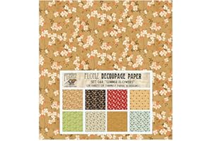 Decoupage Paper Pack (24 Sheets 6"x6") Summer Flowers FLONZ Vintage Styled Paper for Decoupage and Craft