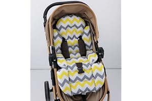 Pushchair/Stroller Cushion- Pram Accessories -Seat Liner -Umay Baby 100% Cotton Cover (Yellow Grey Zig Zag)