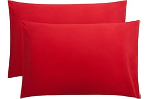 FLXXIE 2 Pack 100% Brushed 1800 Microfiber Plain Queen Pillowcases, Wrinkle and Stain Resistant, Soft and Cozy Envelope Closure Bed Pillow Cases, Red, 50x75 cm