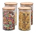 The Better Home Pack of 4 Kitchen Accessories Item with Bamboo Lid I Transparent Airtight Borosilicate Kitchen Containers Set | Glass Jars for Cookies Snacks Tea Coffee Sugar | 1000 ml Each