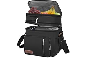 MIYCOO Borsa Termica Porta Pranzo, Borsa Frigo 15 Litri, Borsa Doppio Scomparto Pranzo Grande, Borsa Termica per Alimenti Caldi e Freddi da Viaggio per Uomo Donna Picnic/Barbecue/Campeggio/Viaggio