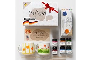 kunstli 2 DIY Tassen bemalen Set Keramik Mug Painting set – Malset Farben, Pinseln & Becher – Kreative Geschenkidee Kinder, Familie & Freunde – Tassen bemalen Geschenk (Weihnachten & Geburtstage)