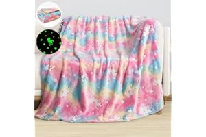 ‎BIBYKIVN Unicorn Blanket Cuddly Blanket - 120 x 150 cm Blanket Glows in the Dark, Warm and Fluffy Children's Blankets for 1-10 Years Girls and Boys - Blanket for Gift (Colourful, 120 x 150 cm)