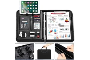Wilbest Conference Folder A4 Zipped Magnetic Handle with Phone Stand & 2-Layers Pocket & Elastic Loops. PU Leather Padfolio Portfolio Case Business Ring Binder,Calculator,Clipboard for Interview