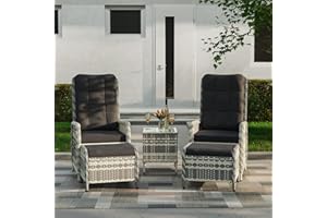 Gotland Garden Furniture Sets, Patio Furniture Set with 2 Adjustable Backrest Chairs, 2 Stools, 1 Cofee Table, Fully Assembled & Weather-Resistant Rattan Furniture for Patio, Poolside, Balcony, Black