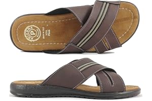 Arizona Ciabatte Uomo Vera Pelle - Made in Italy Tomaia Incrociata Antiscivolo Aperte Nero