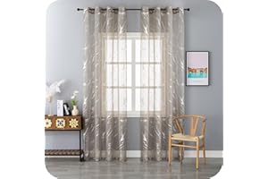 GIRASOLE HOME Coppia Tende Filtranti Fantasia Argentata Effetto Marmo 2 Pannelli da 140x285cm con Occhielli, Tortora