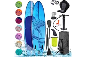 ‎BRAST BRAST® SUP Board Shark | Aufblasbares Stand up Paddle Set | 300-320cm viele Modelle | 5 Jahre Garantie | inkl. Sonderzubehör | 2in1 Paddel Kajak-Sitz Action-Cam-Halterung Fußschlaufe Pumpe Rucksack