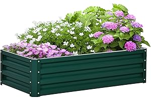 Outsunny 216L Raised Garden Bed, Galvanised Planter Box Outdoor with Open Bottom, Metal Raised Garden Bed Kit for Vegetables, Flowers and Herbs, 120 x 60 x 30.5cm, Green