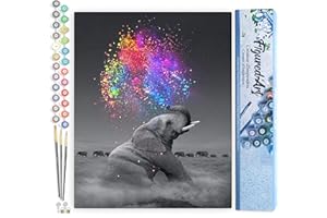 Figured'Art Paint by Numbers for Adults Elephant Art Colours 40x50cm - Craft Art Painting DIY Kit Rolled Canvas Without Frame