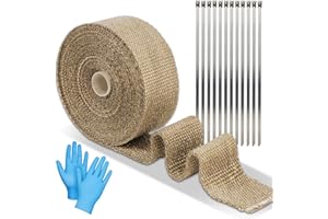 REAQUE Cinta Anticalorica Escape 10m*5cm Cinta Termica Escape Cinta Anticalorica para Escapes de Fibra de Vidrio/Lana de Roca, con 12 Bridas MetáLicas Y 1 Par de Guantes (Titanio)