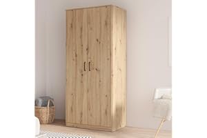 ‎FORTE FORTE NIKO Kleiderschrank 82, Scandi Kleiderschrank mit 2 Türen, Holzwerkstoff, Artisan Eiche Dekor, 81,9 cm breit, 185 cm hoch, 52,7 cm tief
