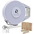 Riveda Retractable Clothesline - Portable Heavy Duty Indoor and Outdoor Washing Line 40 Feet PVC Retracting Clothes with Wall Mount Hang The Wet Dry Clothing Laundry Easy Installation (White)