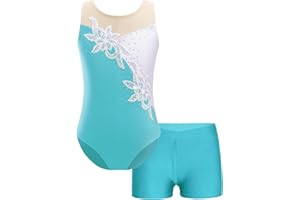 MSemis Turnanzug für Mädchen Ballett Trikot Metallic Tanz Body mit Kurze Hose Shorts Gymnastik Overall Leotards Tanzkostüm Wettbewerb