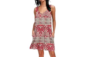 AUSELILY Damska letnia sukienka bez rękawów, z dekoltem w serek, z kieszeniami