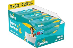 Pampers Fresh Clean Chusteczki Nawilżane Dla Dzieci, 9x80 = 720 szt. | Oczyszczanie Całego Ciała