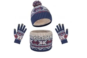 YKDLLF Gorro de Punto Invierno Térmico con Guantes y Bufanda Forro Polar Niños Set Beanie Sombrero de Invierno Cálido Gorro de Punto Invierno Térmico con Guantes y Bufanda Sombrero