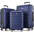 SHOWKOO Luggage Sets 3 Piece Hard Shell PC+ABS Expandable Lightweight Durable Trolley Travel Suitcase with Spinner Wheels TSA Lock, 20" 24" 28" -Blue