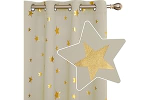 Deconovo Tende Soggiorno Oscuranti Termiche Isolanti Stampate a Stelle con Occhielli per Camera da Letto Moderne Bambini 2 Pannelli 117x229 cm Beige Scuro