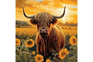 AIRDEA 5D Cow Diamond Painting Kits for Adults Beginners Round Full Kits DIY Sunflowers Diamond Art Kits for Kids Sunset Diamond Painting by Number Kits Cow Gem Painting Art 12x12 inch