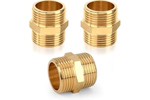NIBOKEN Reductor de Latón 1" Macho a 1" Macho Doble Pezón Hexagonal Macho Roscado Conector para Conversión de Conexión de Tubería, Reductores de Tuberías de Agua (3 Pièces)
