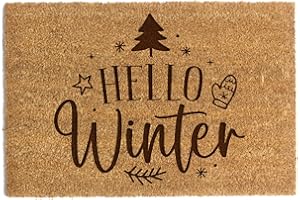 HAPPENINGS Świąteczna wycieraczka z zabawnym motywem zdjęcie włókno kokosowe do domu wejściowe maty pod drzwi X-MAS Święty Mikołaj renifery choinka 40 x 60 cm (Hello Winter)