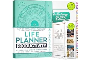 FREEDOM MASTERY Agenda della Legge di Attrazione - Agenda settimanale deluxe non datata, agenda mensile, un viaggio di 12 mesi per aumentare la produttività e la felicità - Diario e adesivi Life organizer