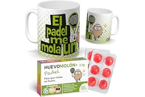 mundohuevo Pack Regalo Pádel Original| Taza Divertida “El Pádel me Mola un Huevo” + Caramelos Huevomolón Pádel | Detalle Gracioso para Jugadores y Aficionados al Pádel