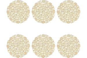 ASFINS Juego de 6 Posavasos, Dorado Manteles Individuales Redondos Vintage Posavasos Oro Posavasos, para Mesa de Comedor Kitchen Posavaso (Dorado, Estilo L, 10cm)