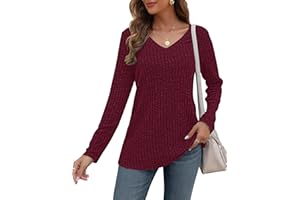 AUSELILY Pulls décontractés pour Femmes Sweatshirt col en V Haut de Mode à Manches Longues Léger Sweat en Tricot Tops Informal pour Française