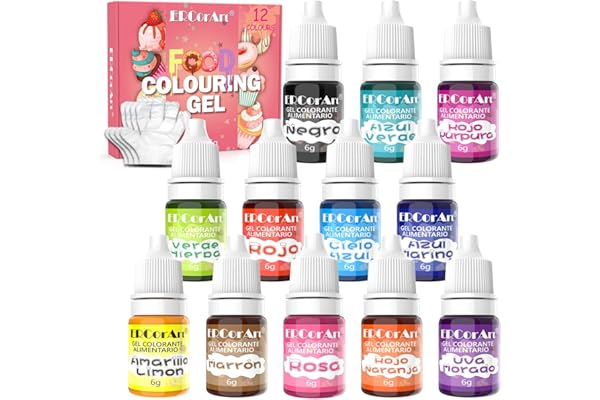 Colorante Alimentario Gel 12 Colores,Colorante Alimenticio Concentrado para Hornear, Alimentos,Decorar, Fondant, Cocinar, Icing - 6 ml Cada Uno
