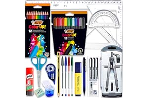 Coleset Pack Material Escolar Secundaria Instituto ESO Educacion secundaria Kit Utiles Escolares Barato Set Compas Escolar Adaptador Lote Materiales Kawaii Escuadra y Cartabon Rotuladores Calibrados
