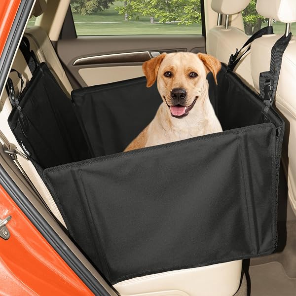 WUGLO Extra Stabiler Hunde Autositz mit Sicherheitsgurt – Wasserdichter und Robuster Autositz Hund für den Rücksitz mit 4 Befestigungsgurten, geeignet für große Hunde bis 26 kg - 1