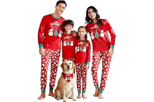LUSLOVE Matching Christmas Pyjamas for Family - Xmas Pjs Set Soft Long Sleeve Nightwear Plaid Sleepwear for Women Men Kids Pets Couples