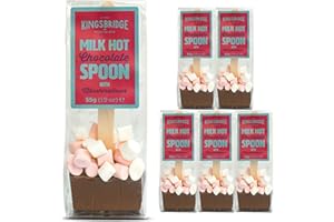 KINGSBRIDGE CHOCOLATE Kingsbridge Premium Hot Chocolate Spoons (5 Pack) - Luxury Milk Chocolate & Mini Marshmallow Hot Chocolate Stirrer - Milk Chocolate Block With Wooden Spoon